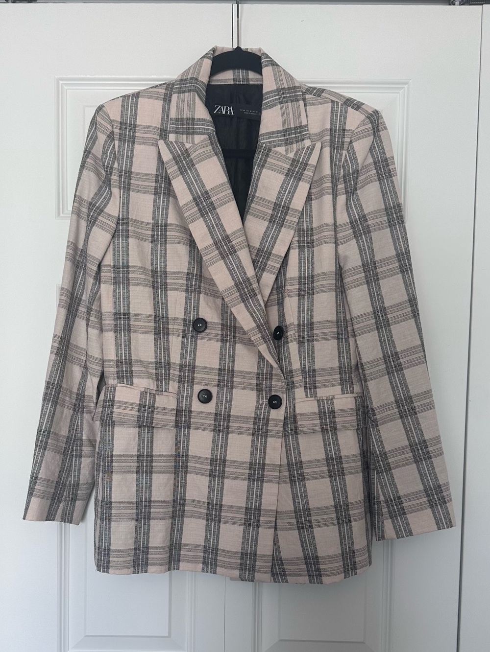 ZARA Cream Plaid Blazer